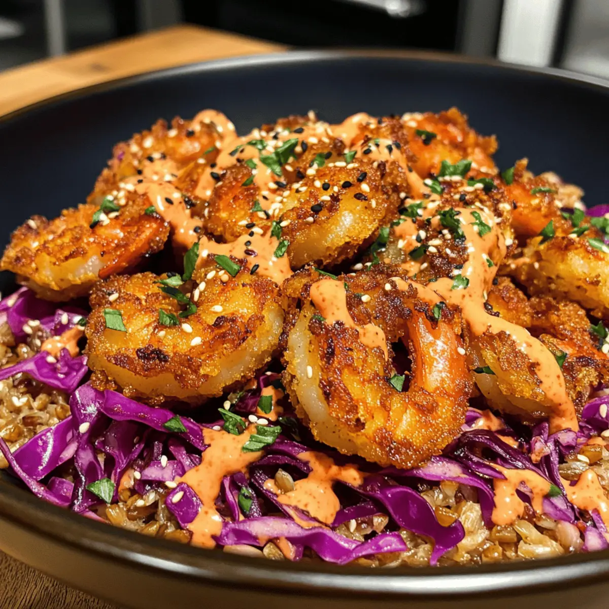 Pan-Fried Shrimp With Cabbage Slaw and Gochujang Mayo