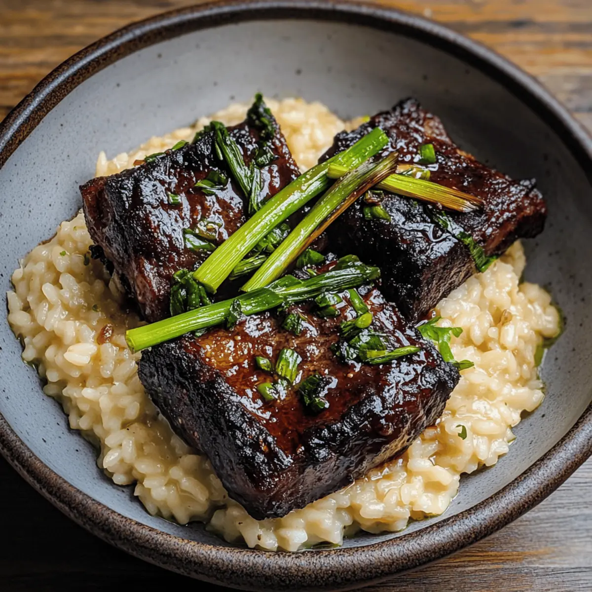Braised Short Ribs with Charred Scallion Risotto
