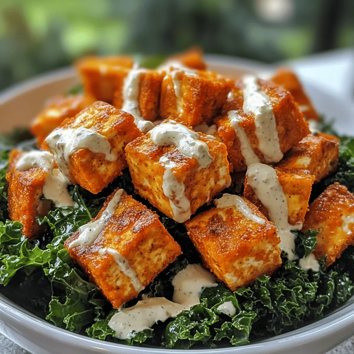 Buffalo Tofu with Caesar Salad