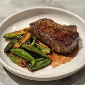 Cocoa Crusted Steak with Shishito Peppers