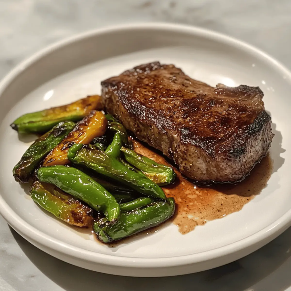 Cocoa Crusted Steak with Shishito Peppers