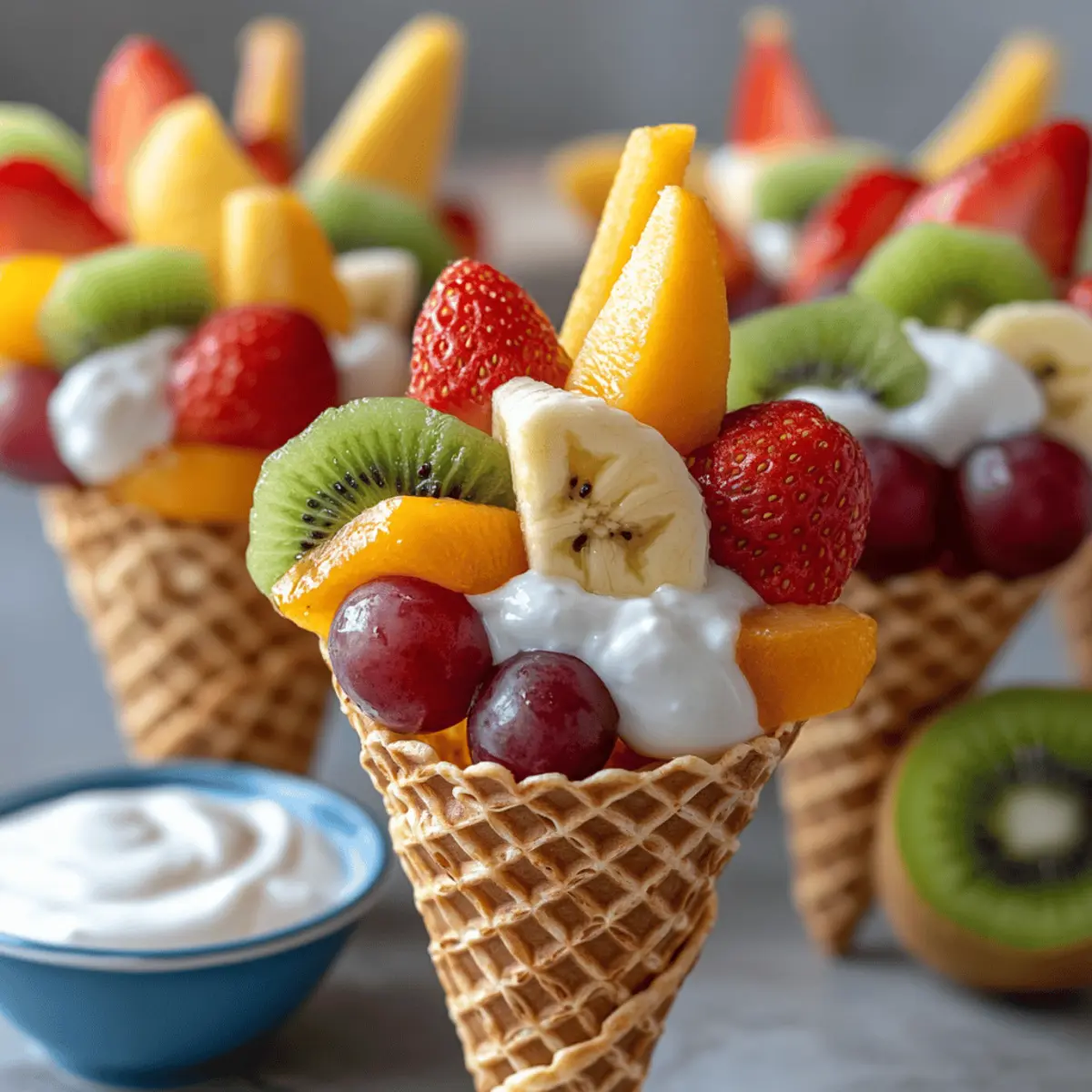 Fruit Kabob Cones with Yogurt Dipping Clouds