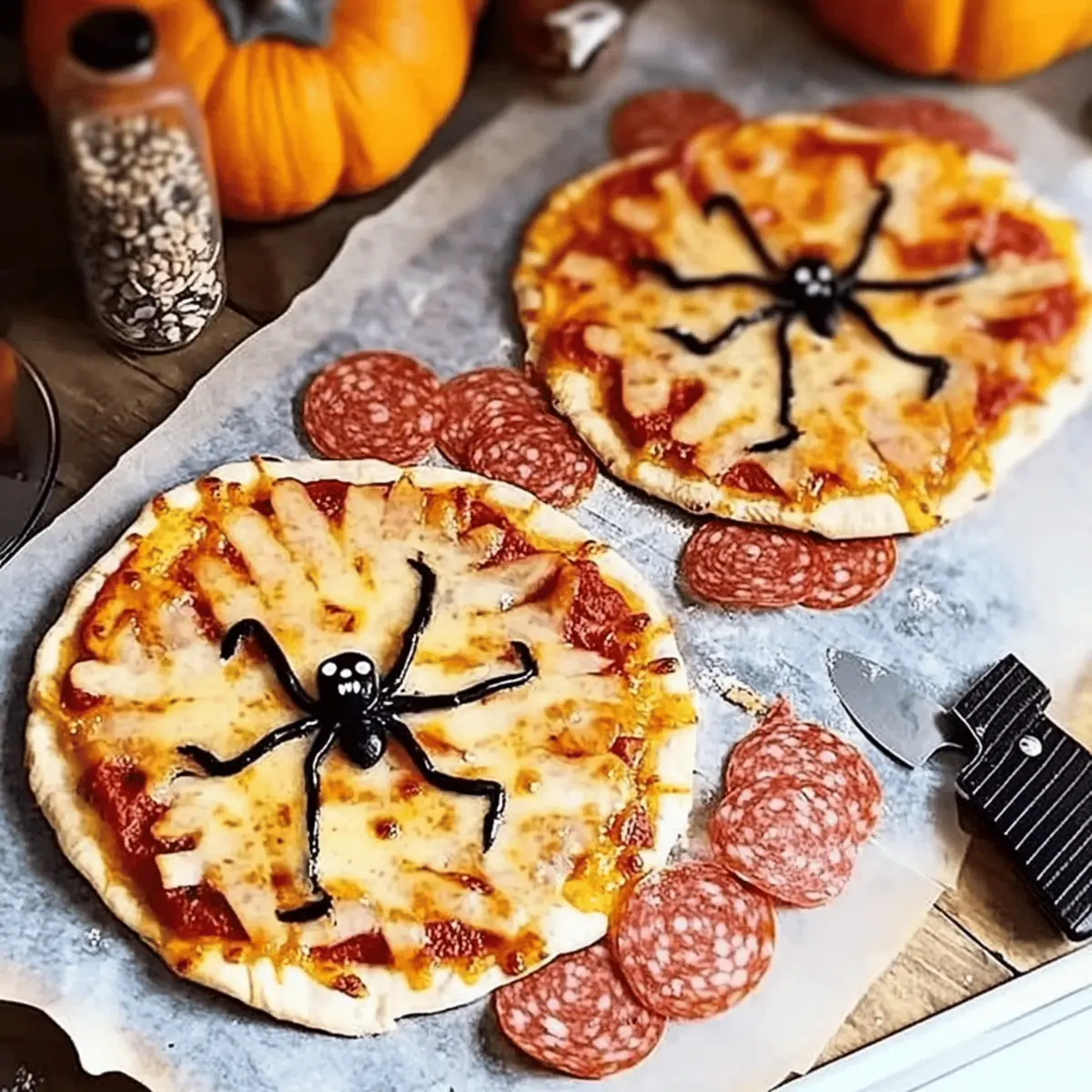 Halloween spider pizzas