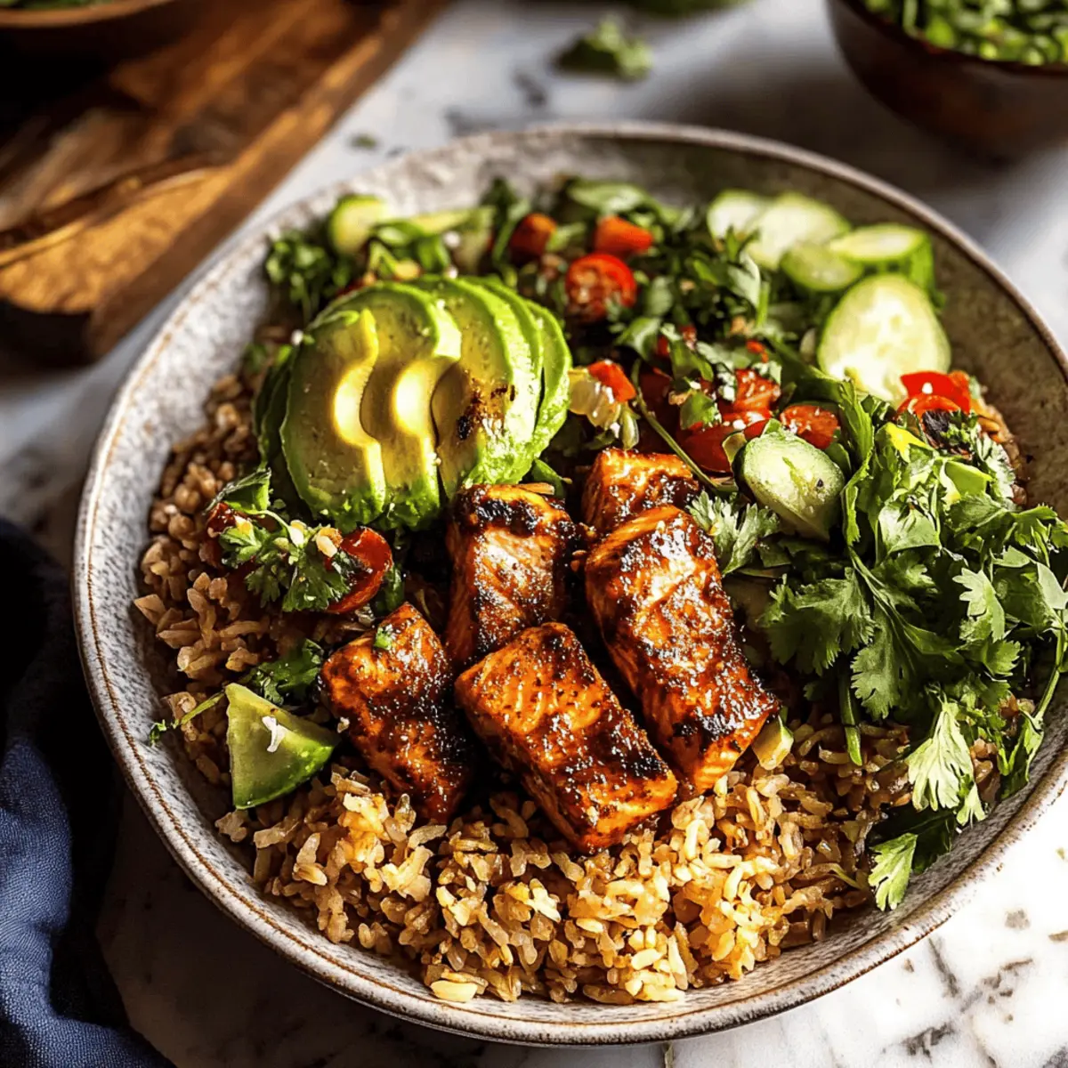 Spicy Chipotle Honey Salmon Rice Salad.