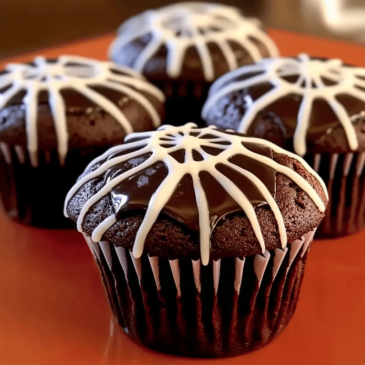 Spider web chocolate fudge muffins