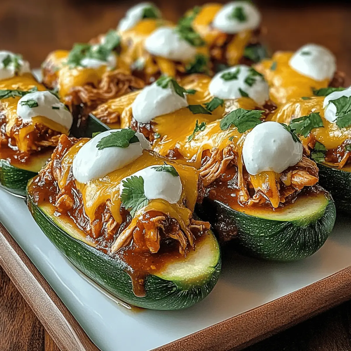 Sticky BBQ Chicken Zucchini Boats