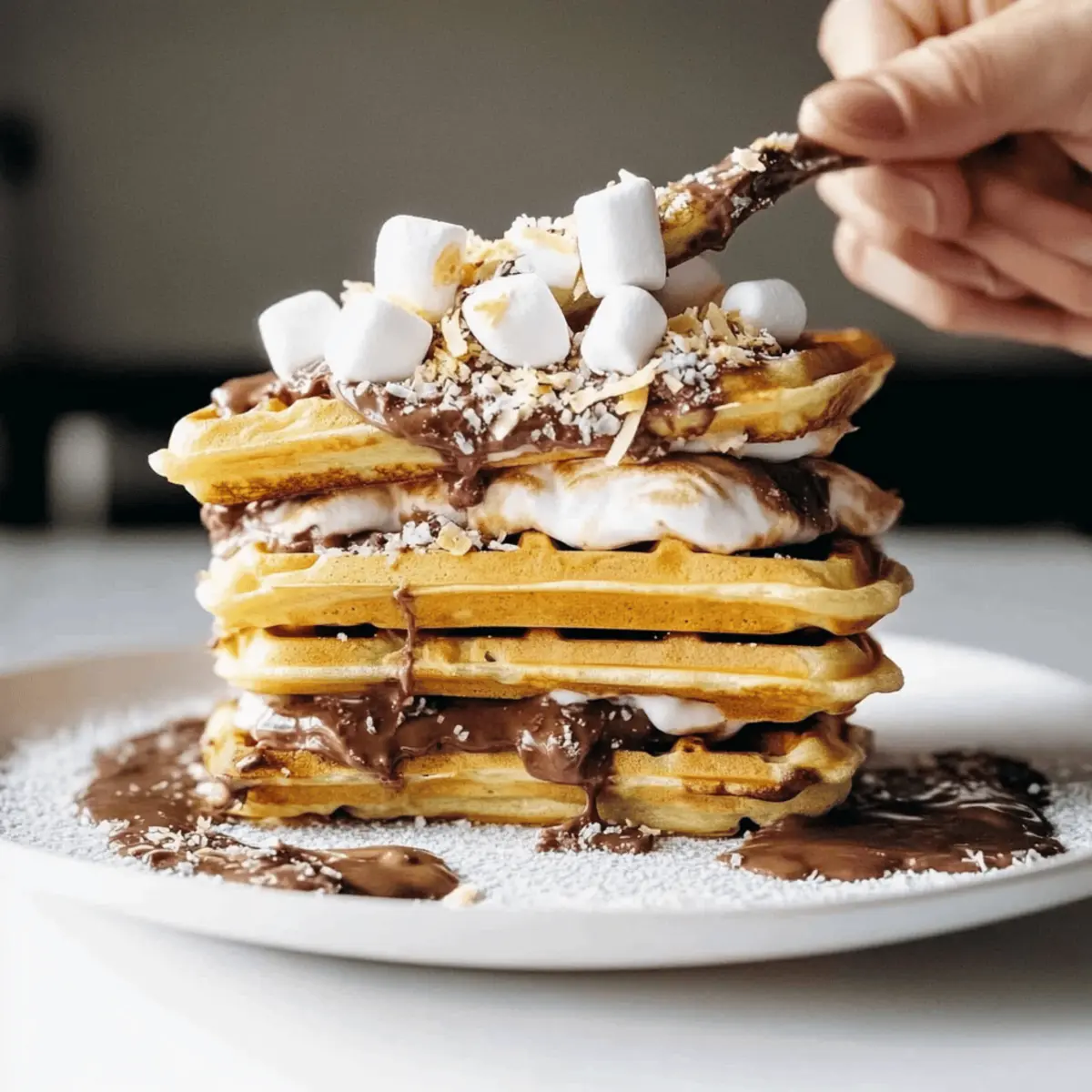 Smores Waffles with Nutella and Toasted Coconut