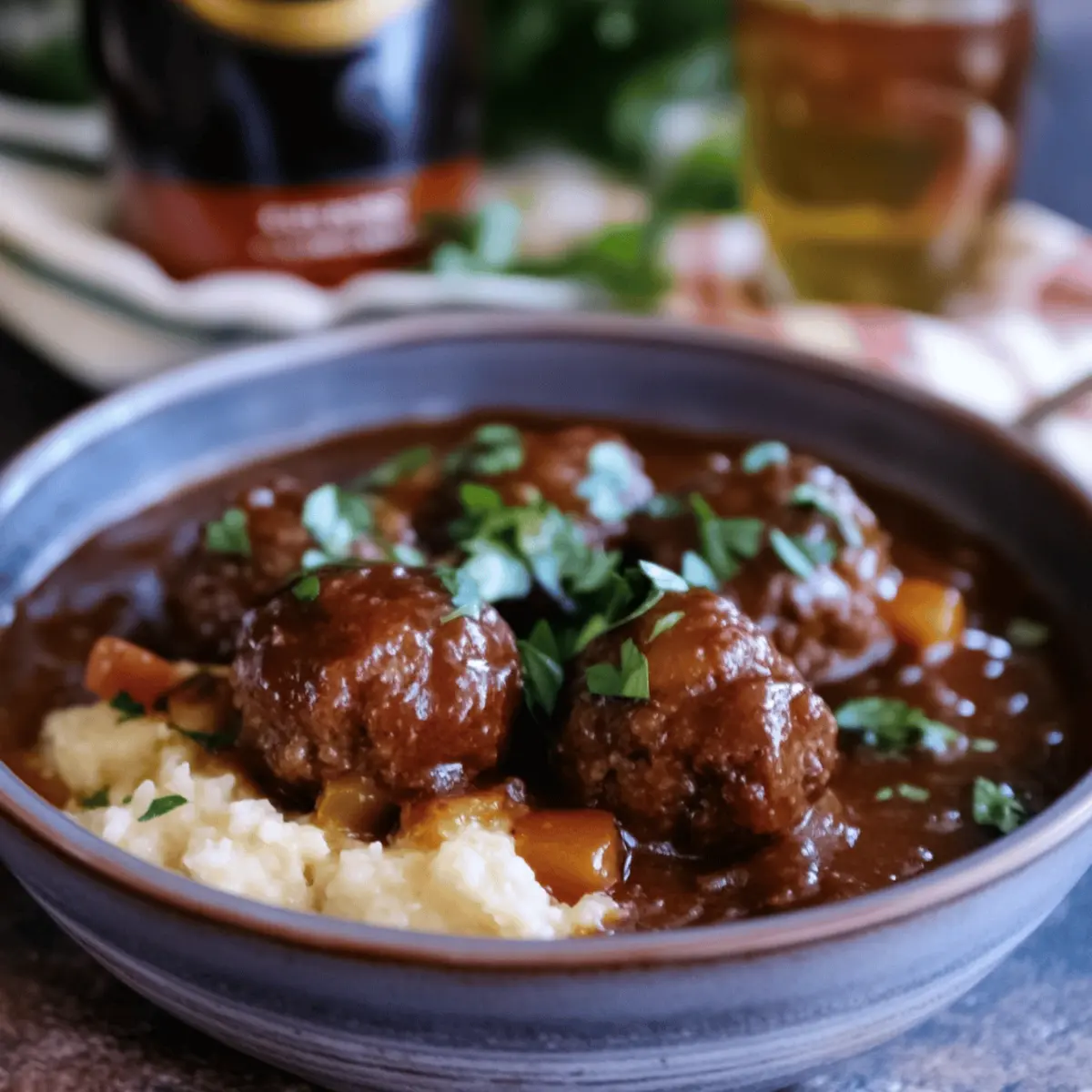 Stuffed Meatballs in Guinness Gravy
