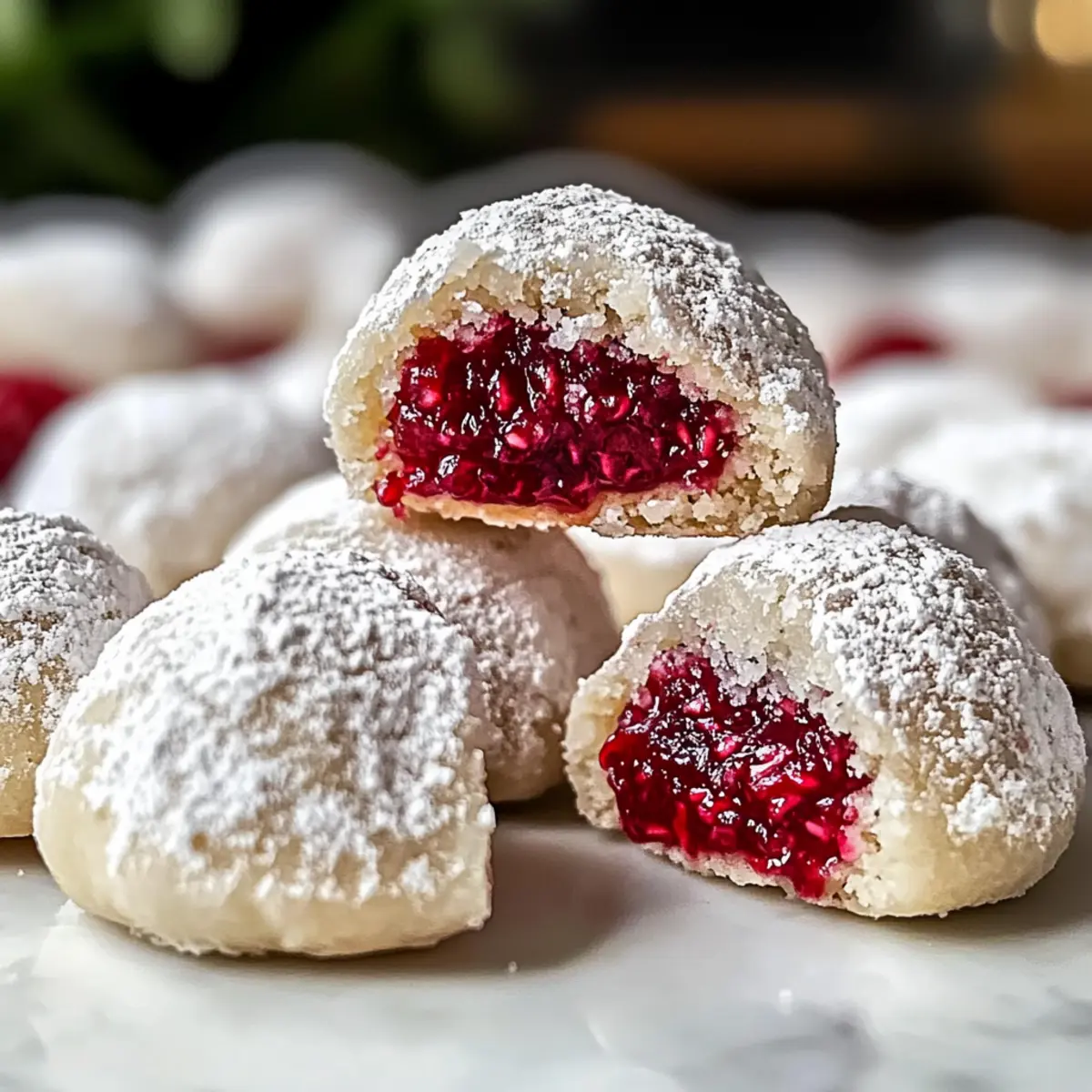 Raspberry Almond Snowball Cookies