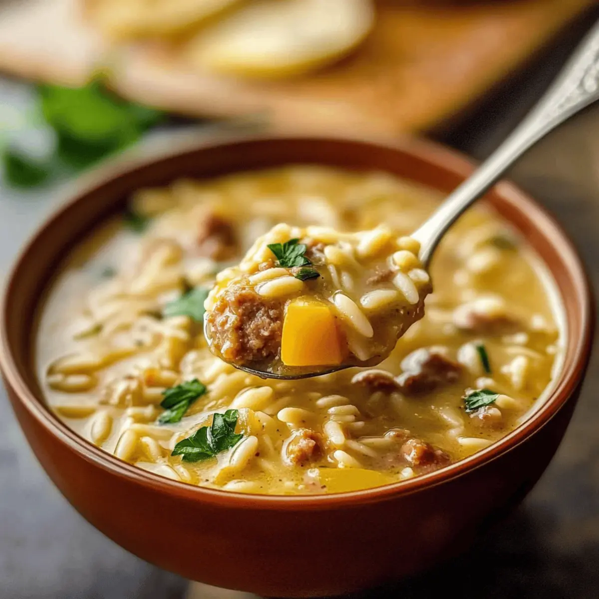 Savory Orzo Stuffed Banana Peppers Soup