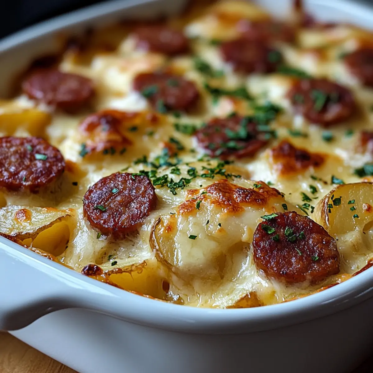 Kielbasa Sausage Cheesy Potato Casserole