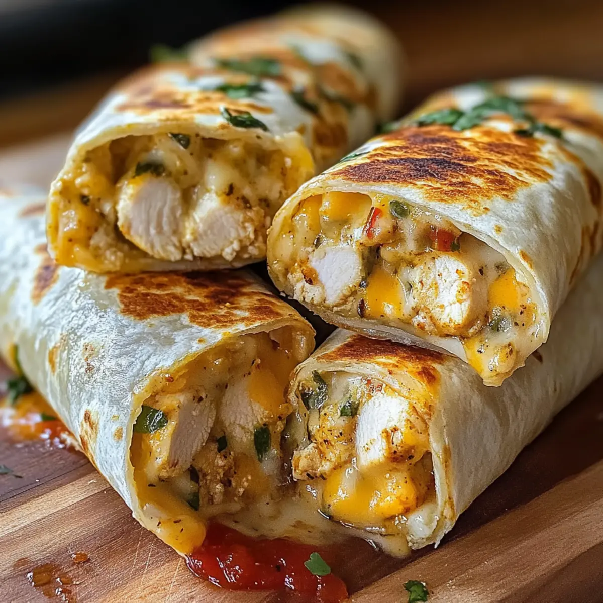 Ooey-Gooey Cheesy Garlic Chicken Wraps