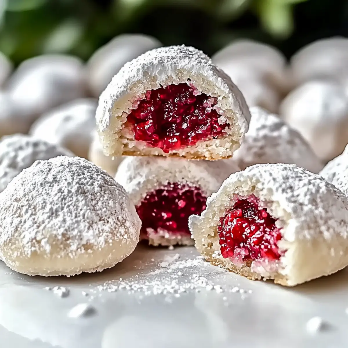 Raspberry Almond Snowball Cookies