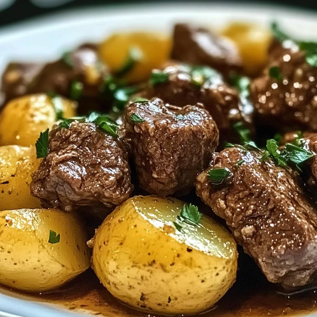 Garlic Butter Beef Bites & Potatoes