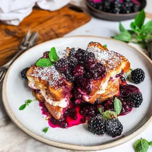 Cream Cheese Stuffed Blackberry Compote French Toast
