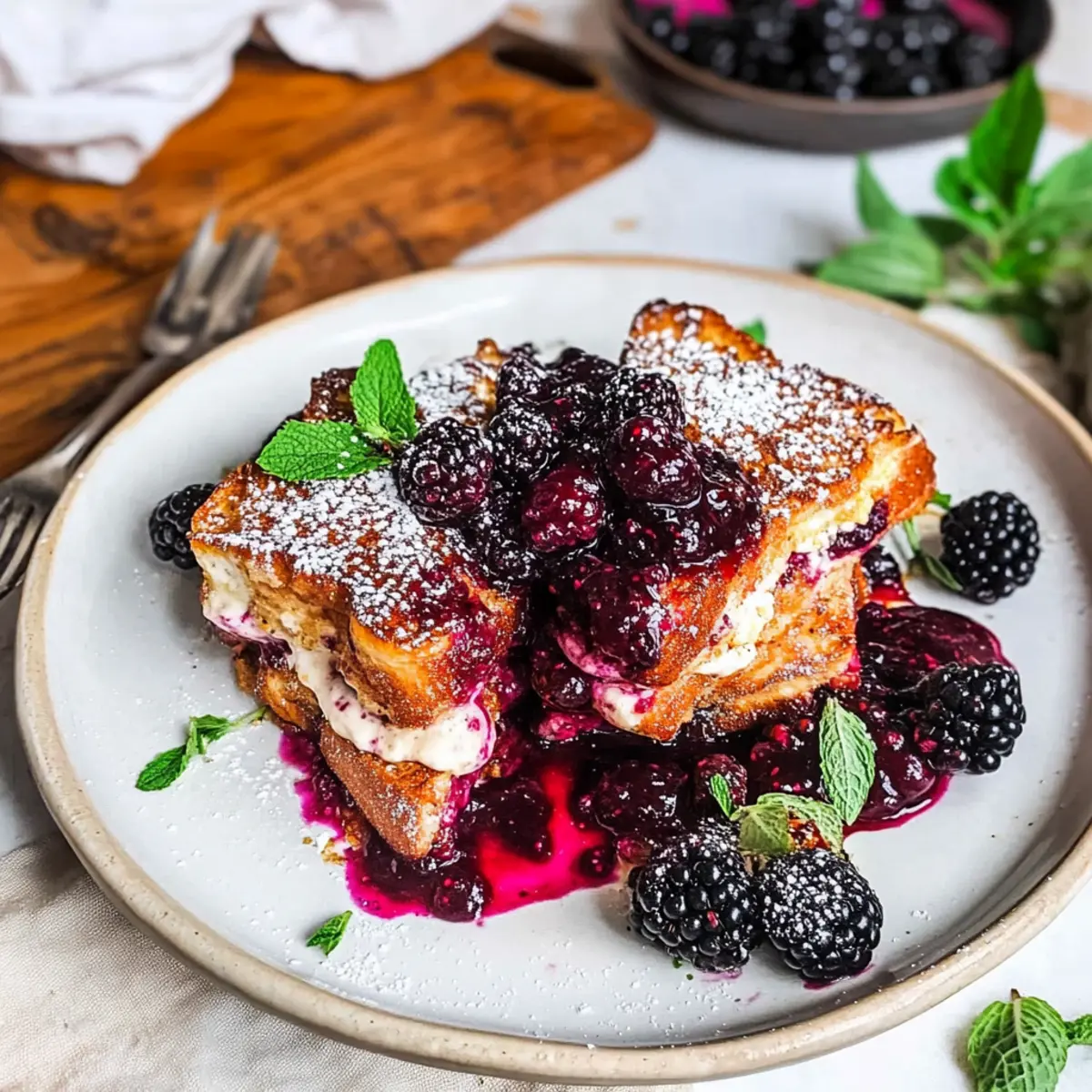 Cream Cheese Stuffed Blackberry Compote French Toast