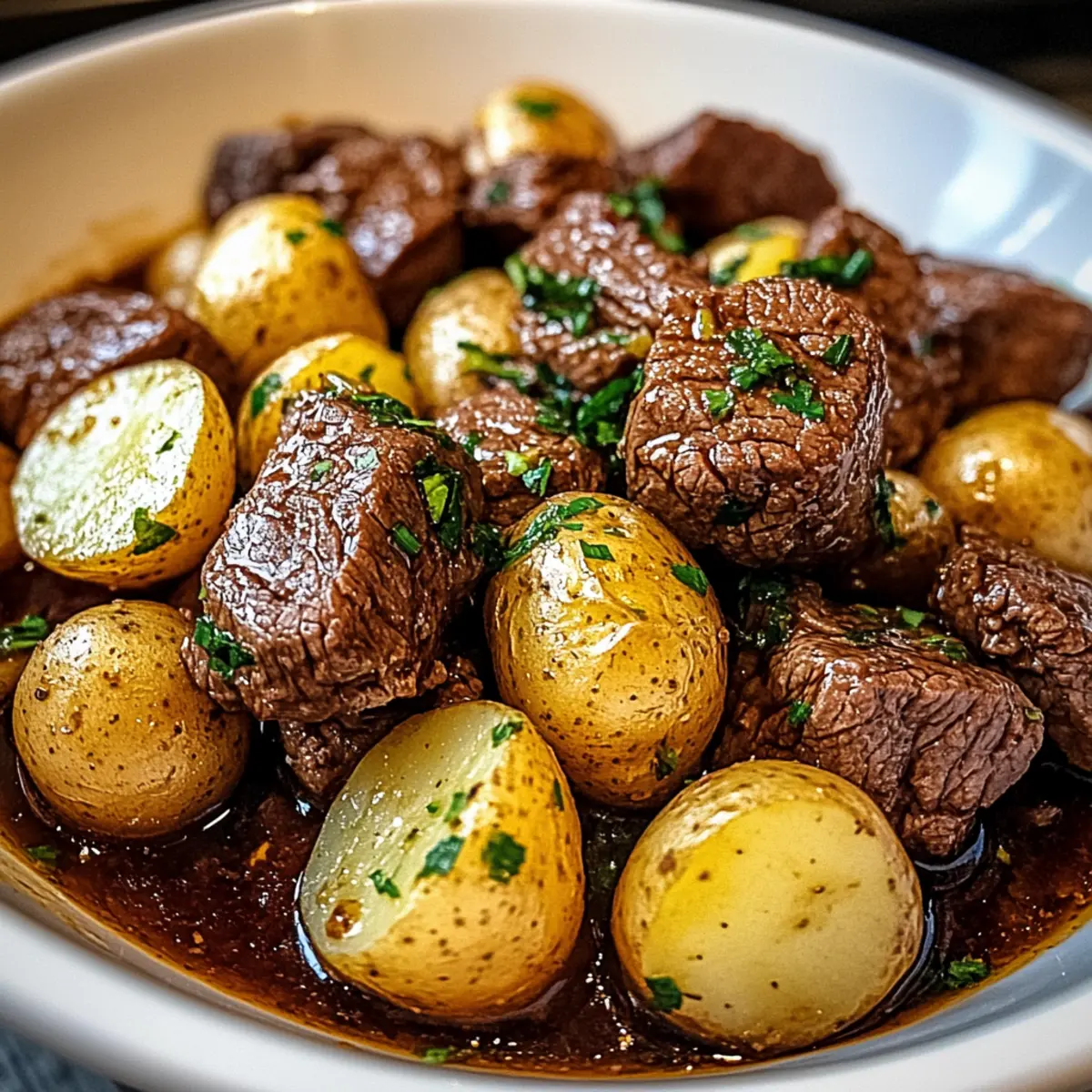 Crockpot Garlic Butter Beef Bites with Potatoes