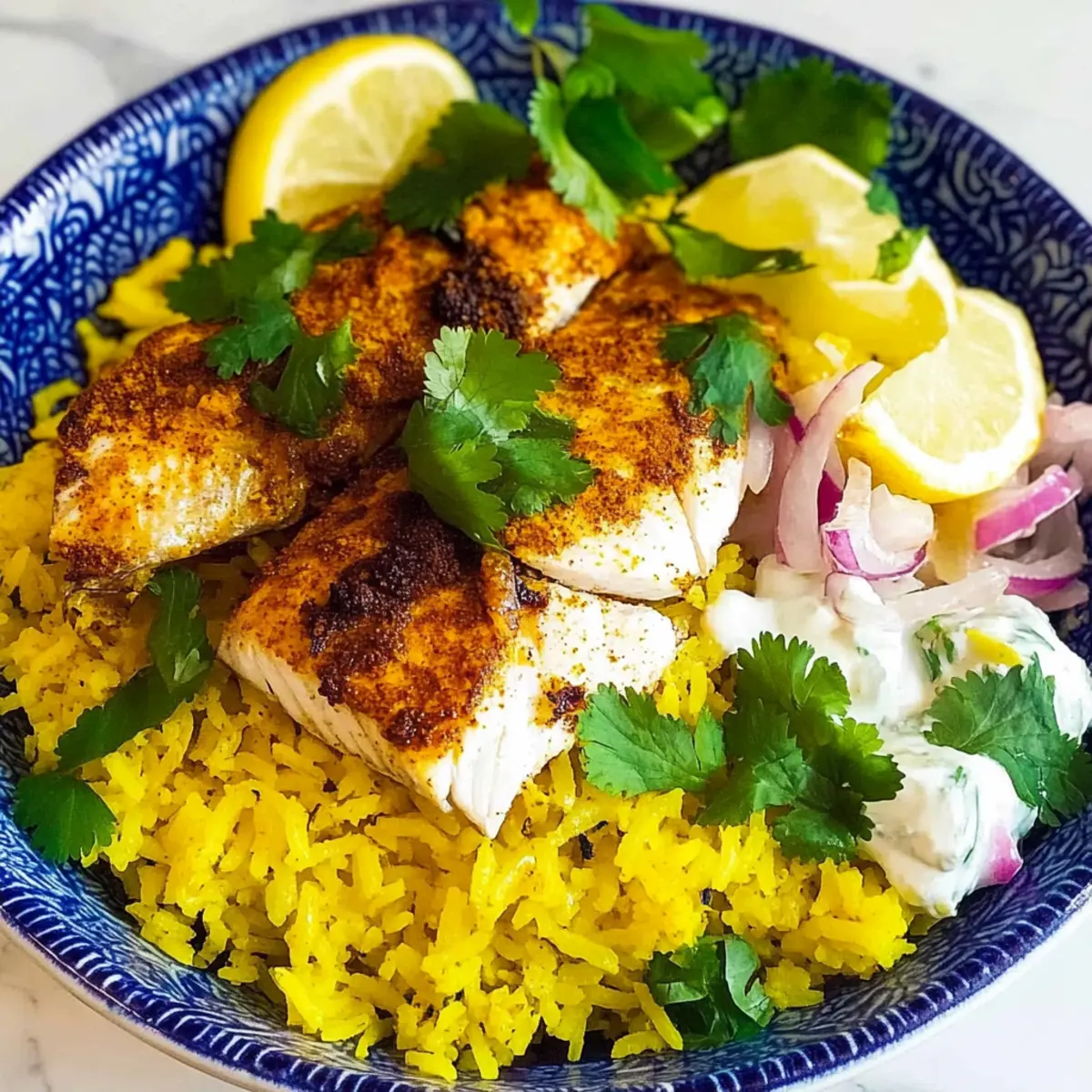 Masala Baked Fish with Turmeric Rice