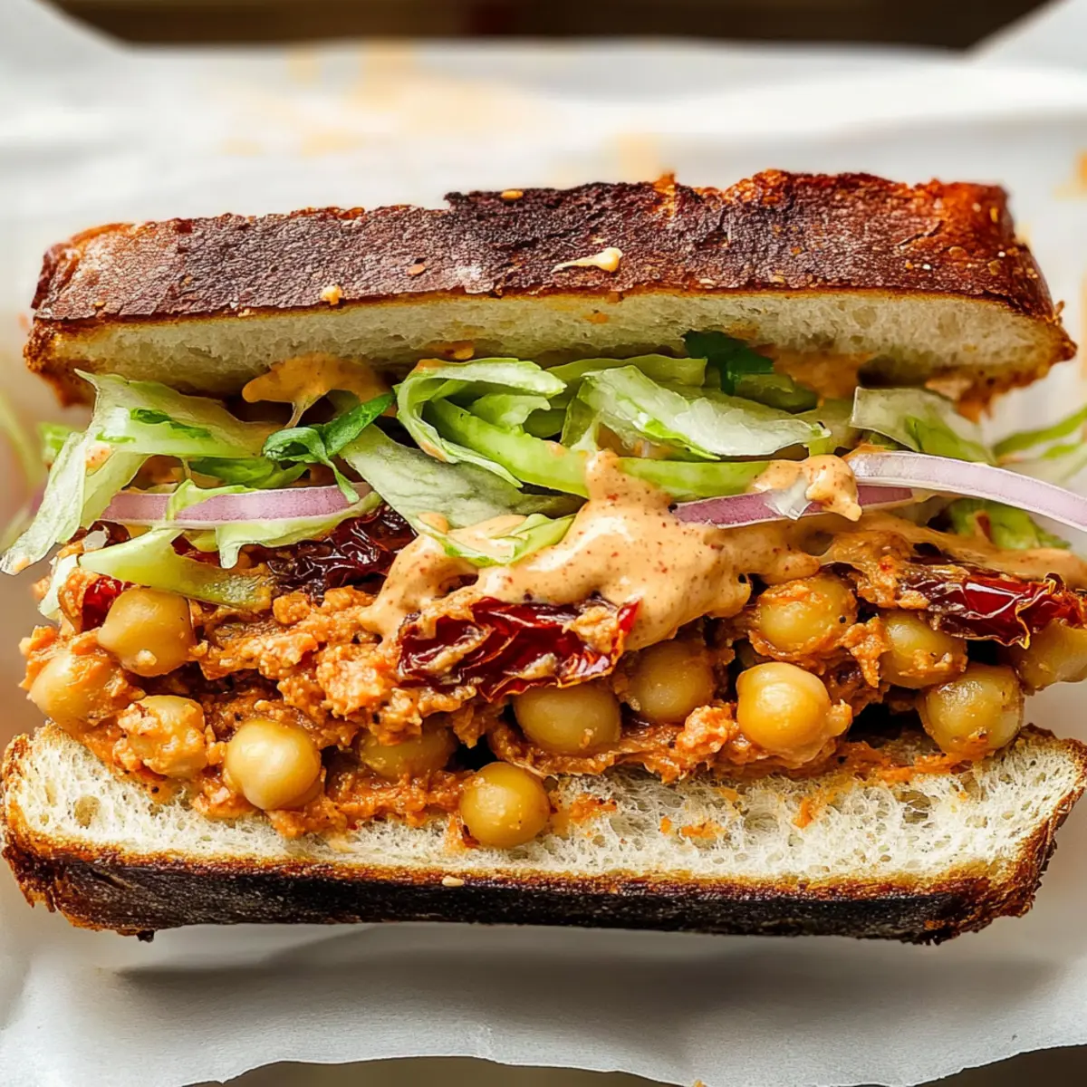 Sun-Dried Tomato Romesco Chickpea Salad Sandwich