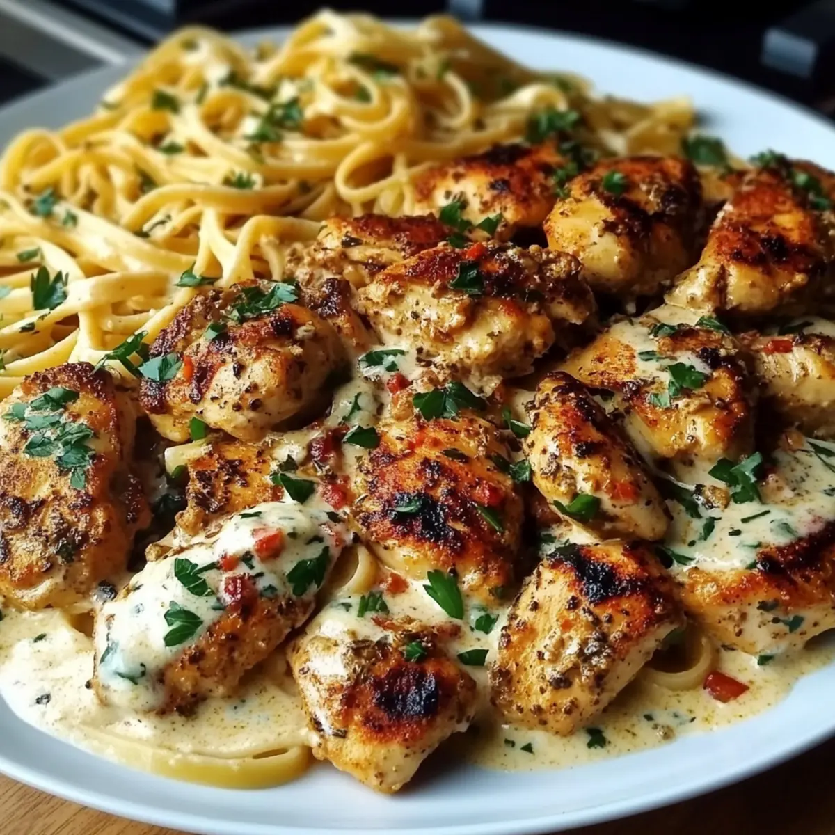 Cajun Chicken and Garlic Parmesan Linguine