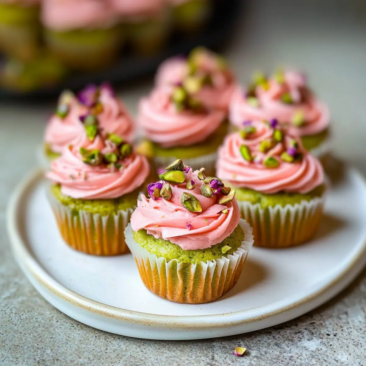 Mini Rose Pistachio Cupcakes