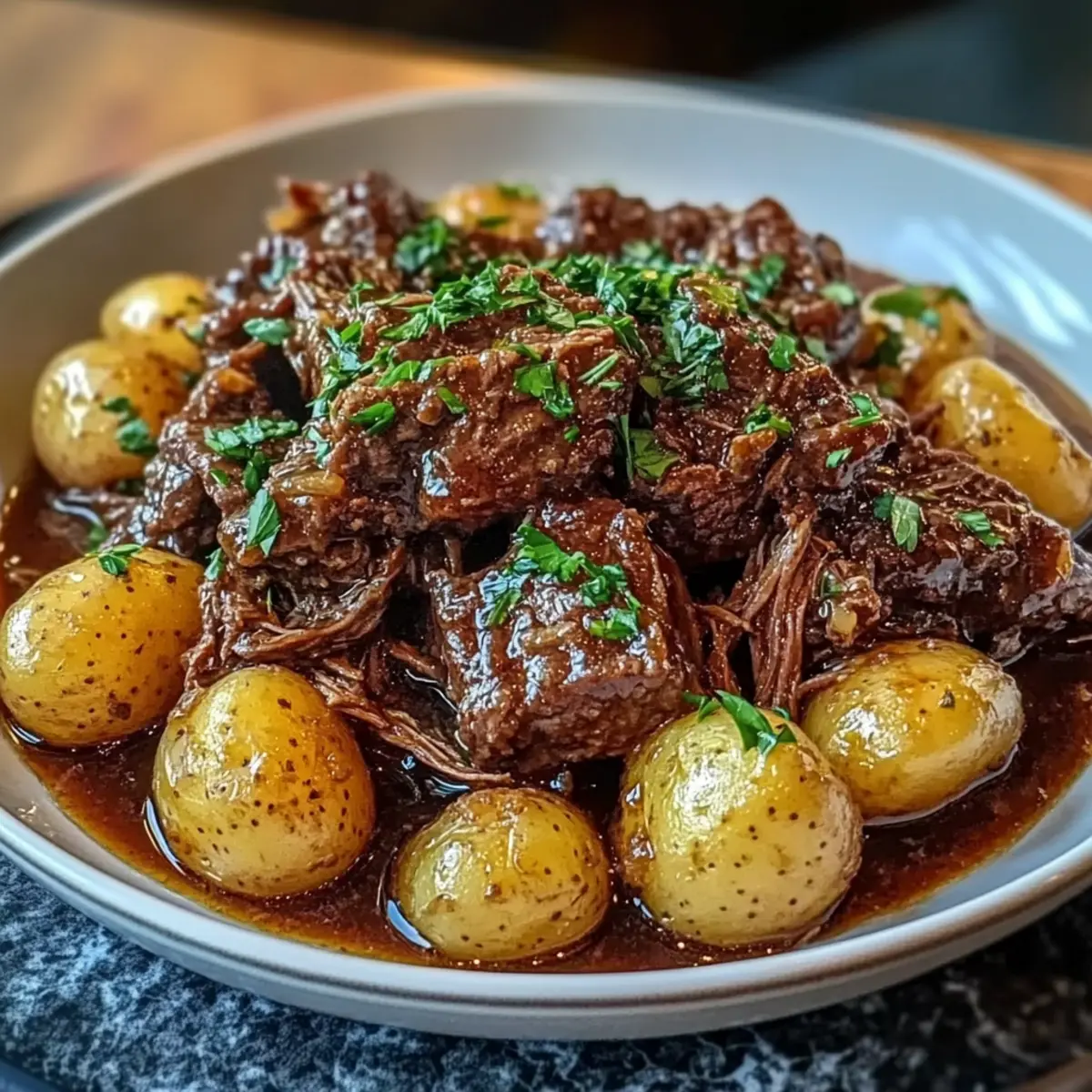 Slow Cooker Garlic Butter Beef with Potatoes