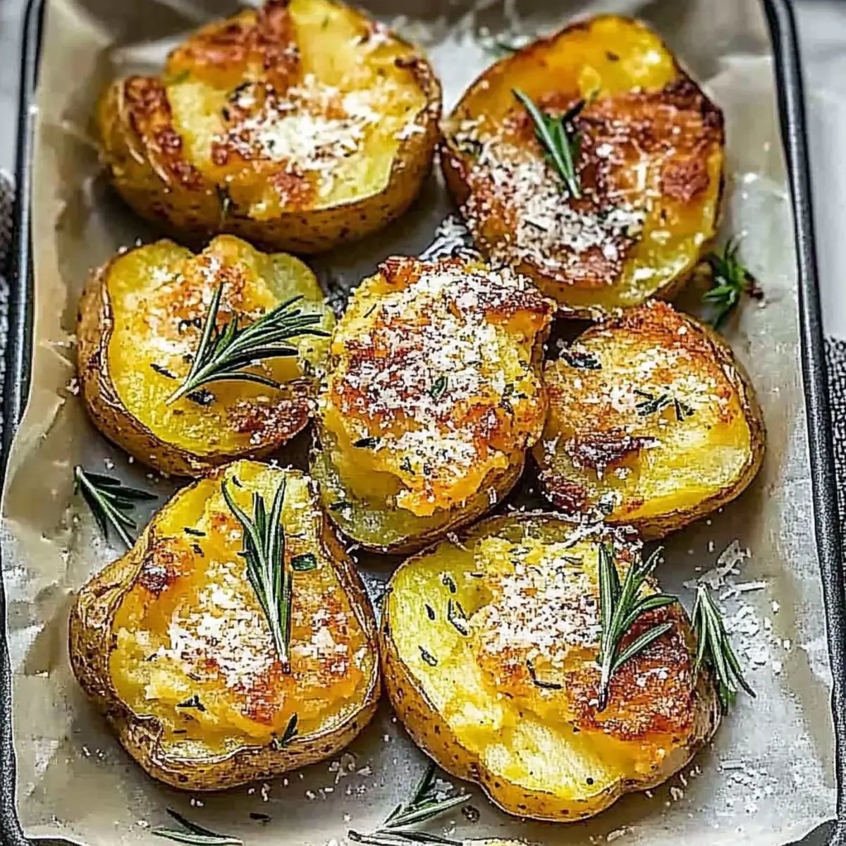 Baked Smashed Potatoes With Garlic & Parmesan