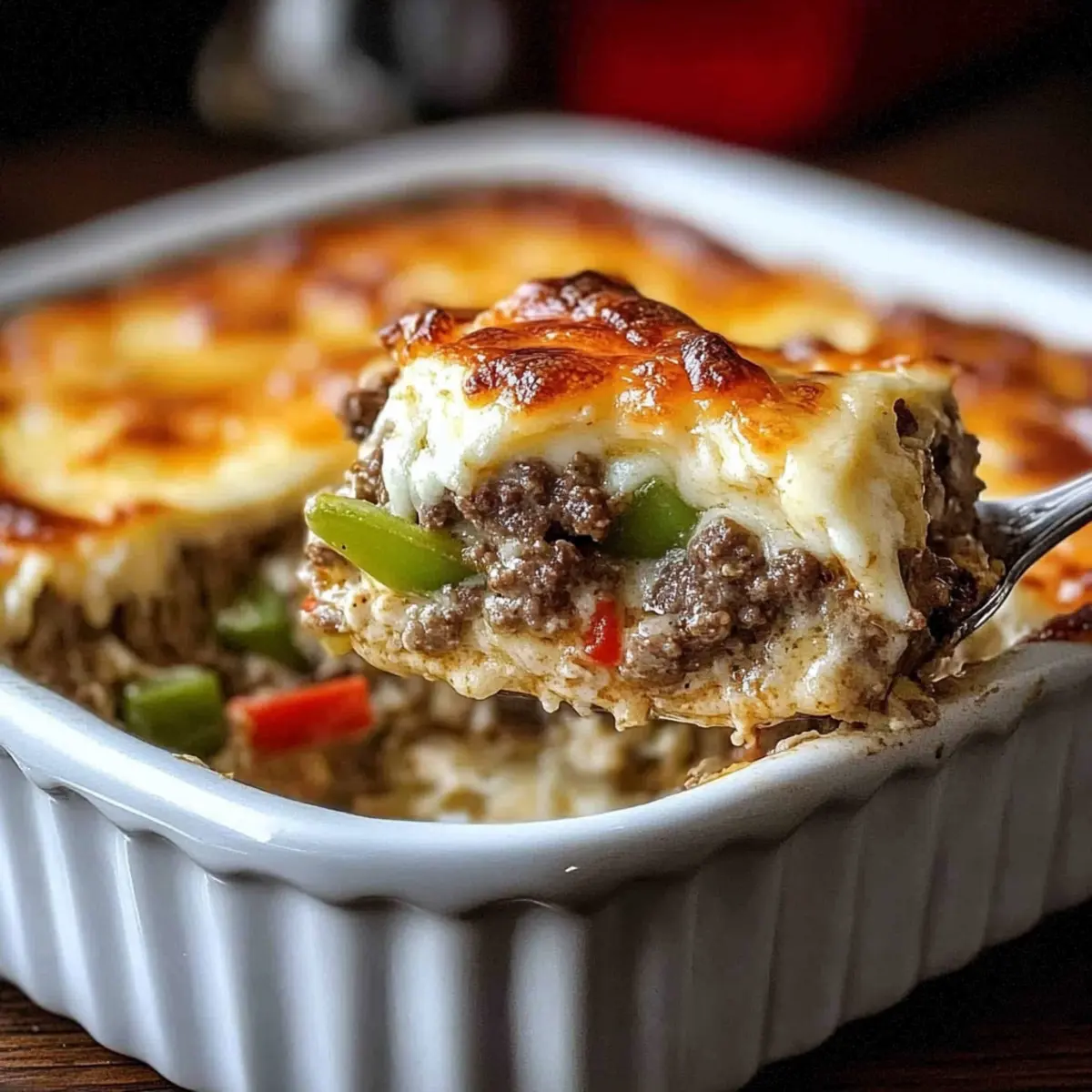 Low Carb Philly Cheesesteak Casserole
