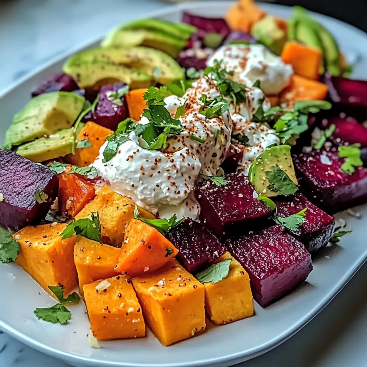 Roasted Beet, Sweet Potato & Avocado Salad