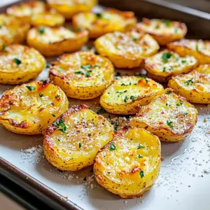 Baked Smashed Potatoes With Garlic & Parmesan