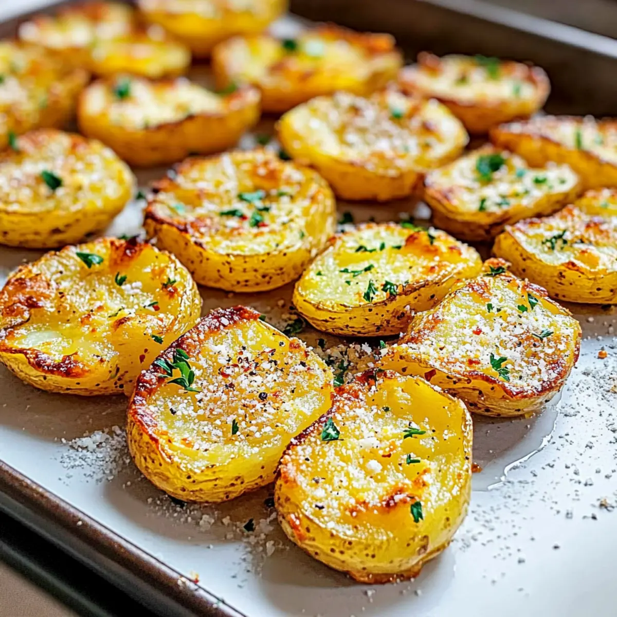 Baked Smashed Potatoes With Garlic & Parmesan