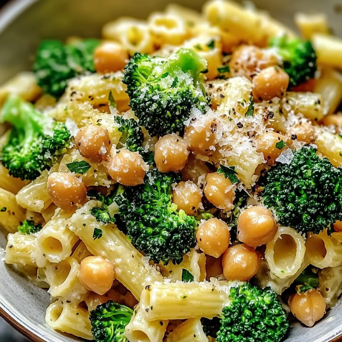 Broccoli Chickpea Pasta with Garlic Olive Oil