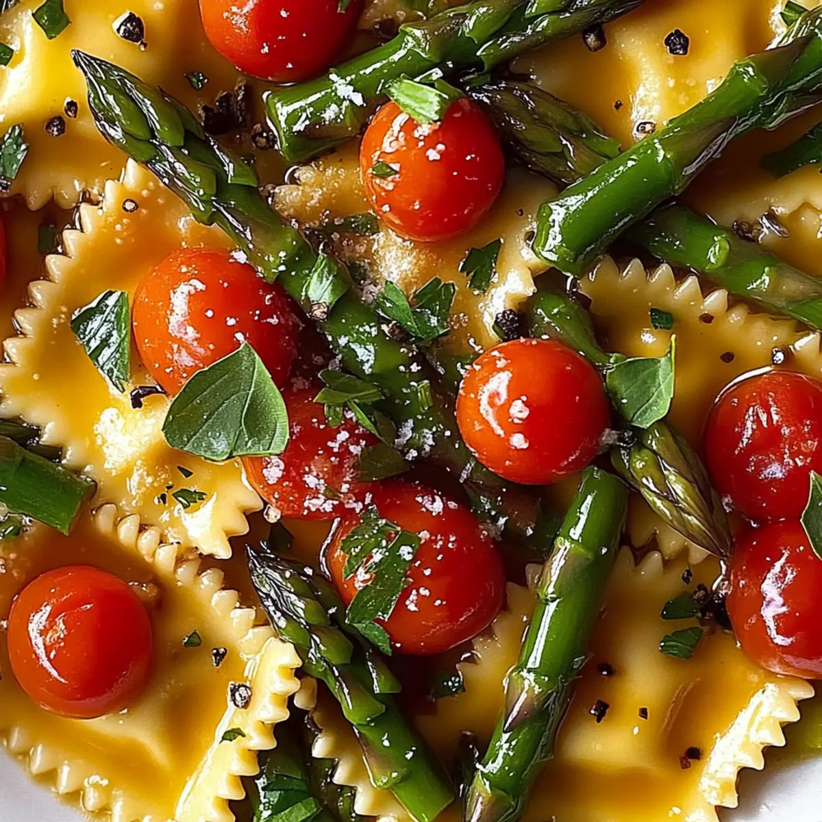 Ravioli with Tomatoes, Asparagus, Garlic, and Herbs