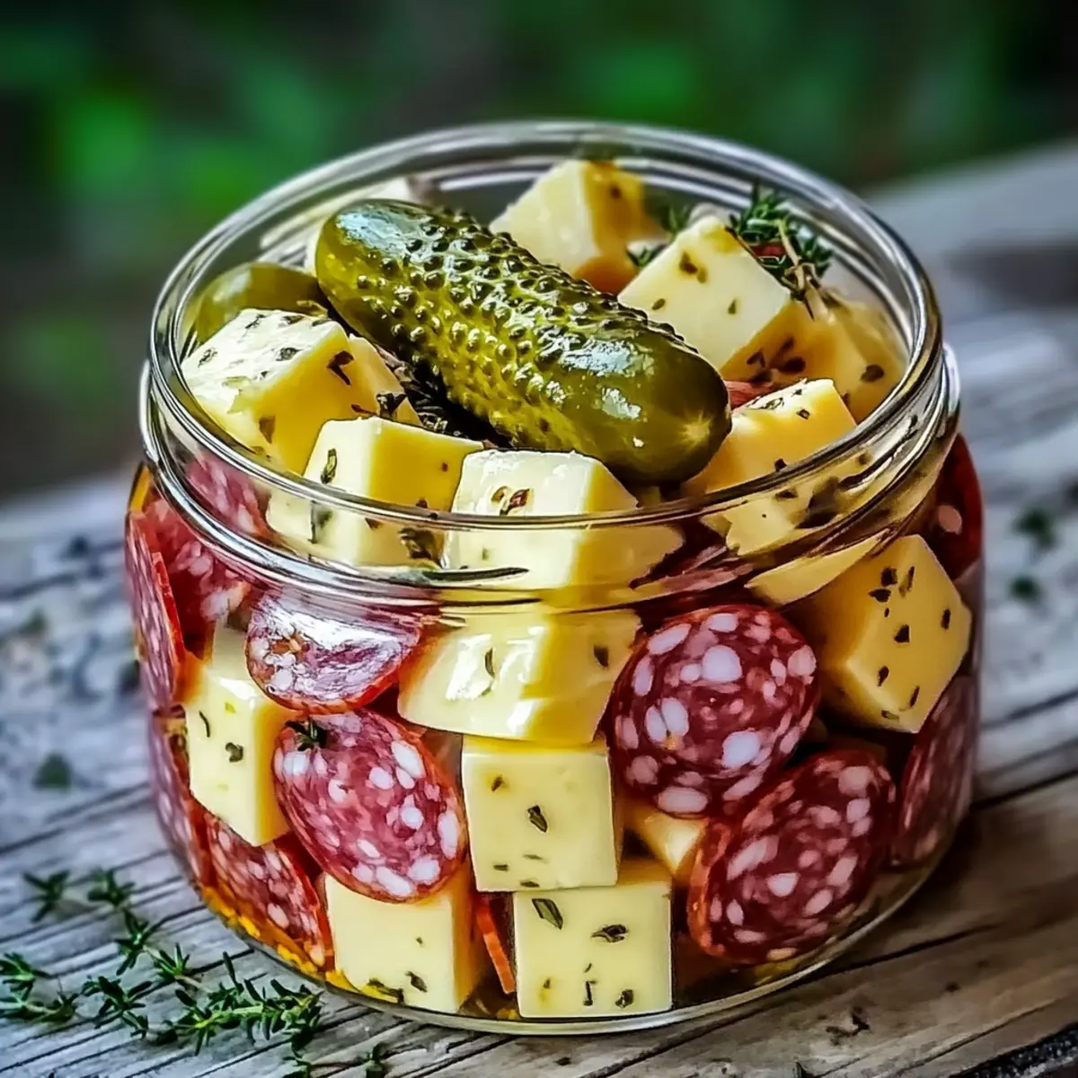 Marinated Cheese Appetizer with Salami & Pickles