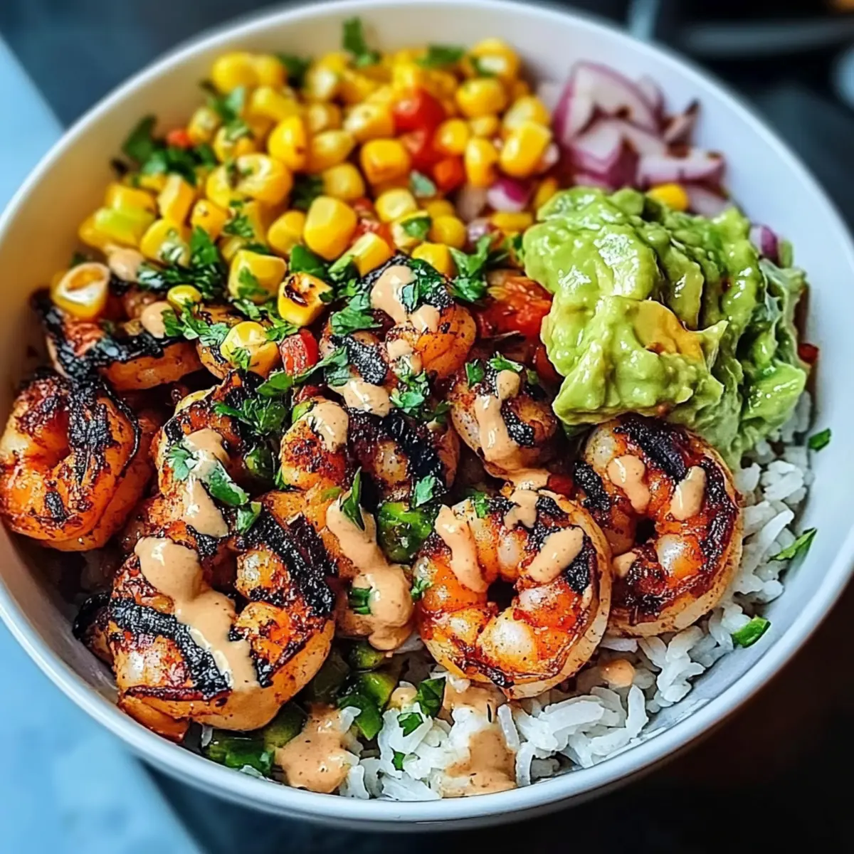 Grilled Shrimp Bowl with Avocado Corn Salsa