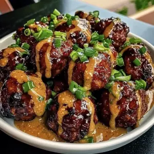 Sticky Hoisin Meatballs with Scallion Sauce
