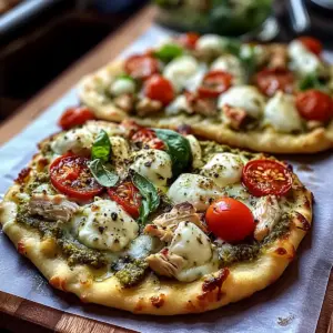 Pesto Chicken Flatbread with Mozzarella