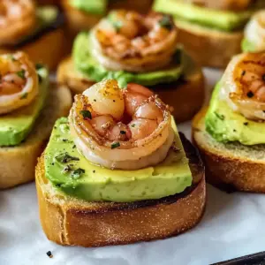 Garlic Shrimp Crostini with Avocado