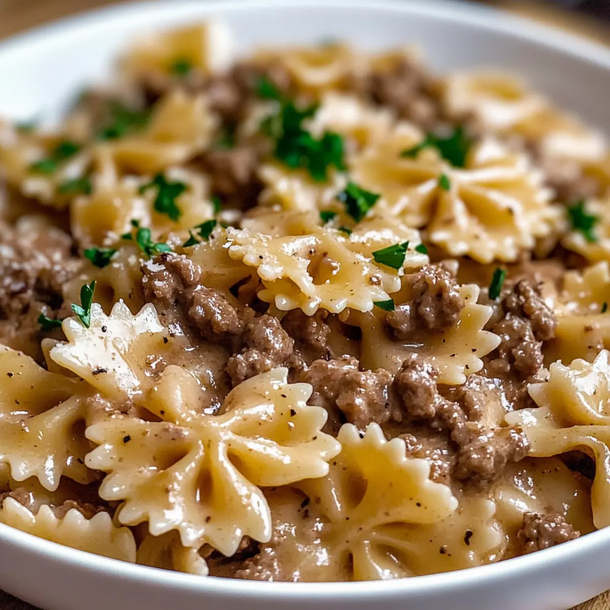 Creamy Parmesan Garlic Beef Bowtie Pasta