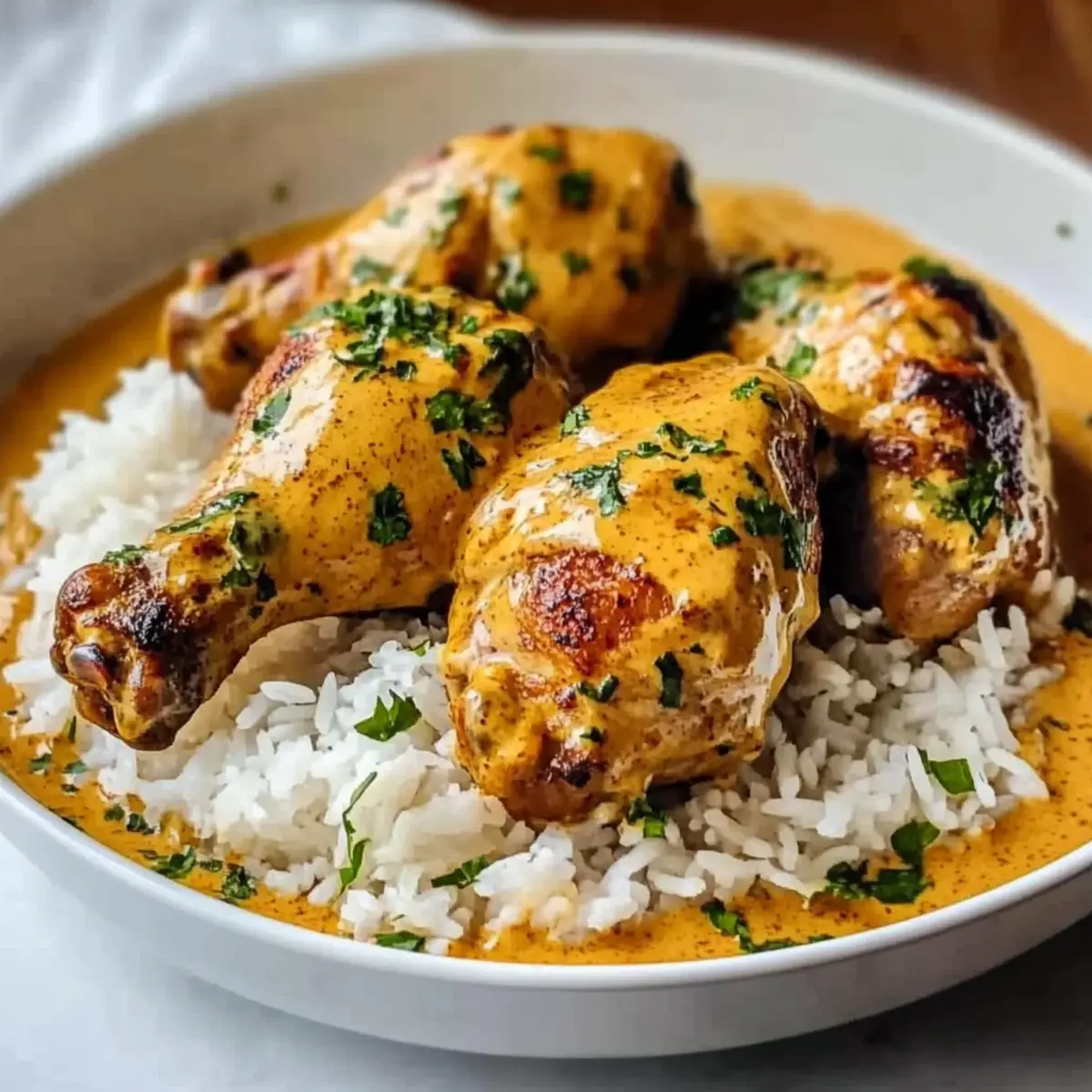 Creamy Paprika Chicken Drumsticks with Steamed Rice