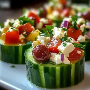 No-Bake Greek Salad Cucumber Cups