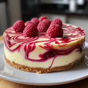 White Chocolate Raspberry Swirl Cheesecake