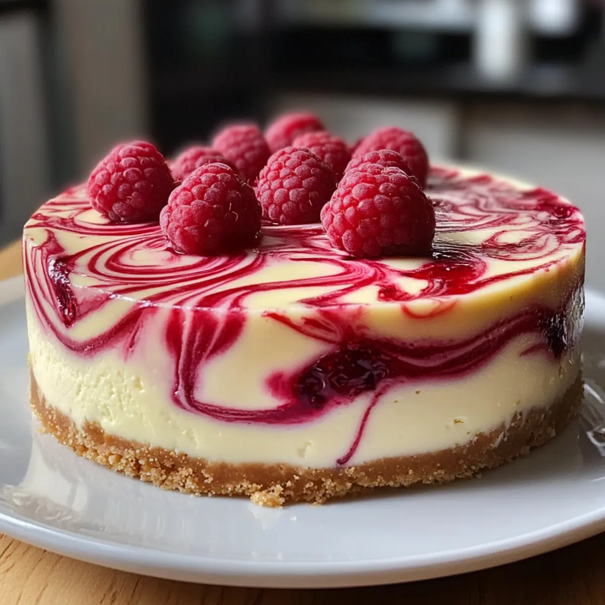 White Chocolate Raspberry Swirl Cheesecake