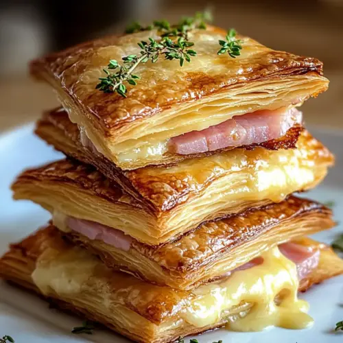Crispy Ham & Cheese Puff Pastry Stacks