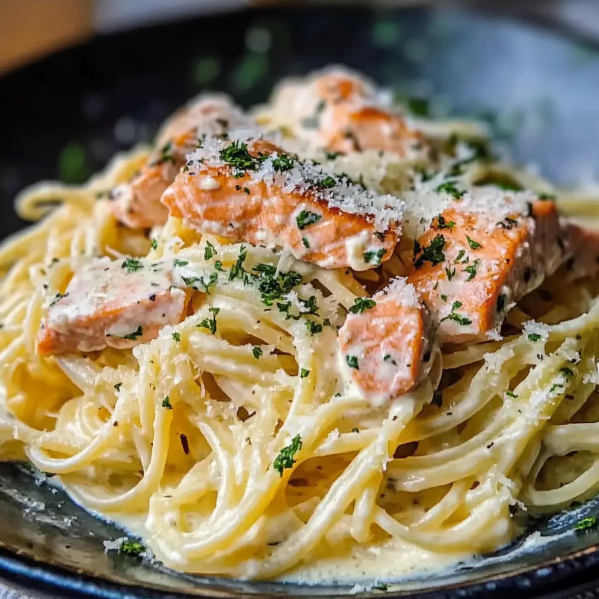 Salmon Spaghetti with White Sauce
