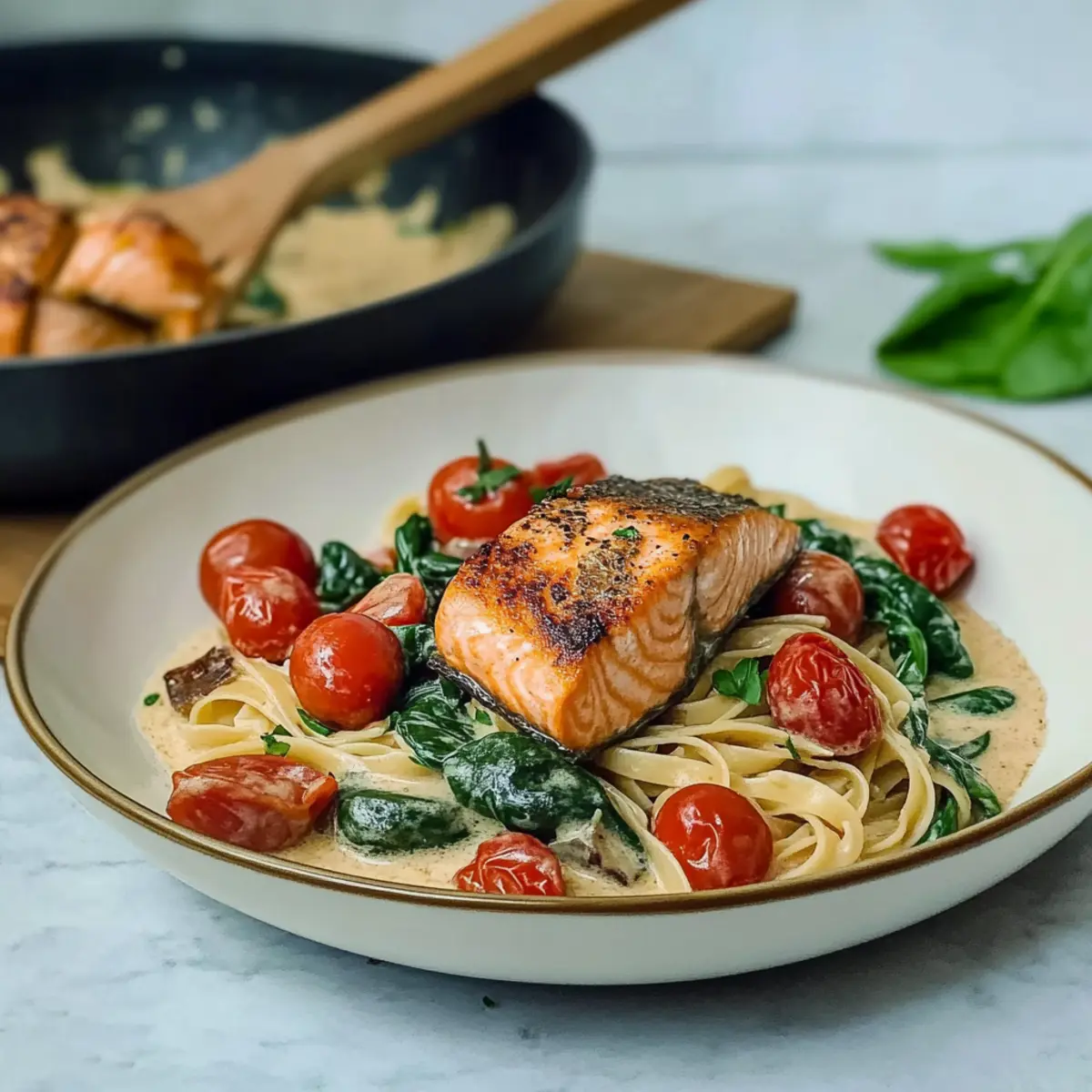 Healthy & Creamy Tuscan Salmon Pasta