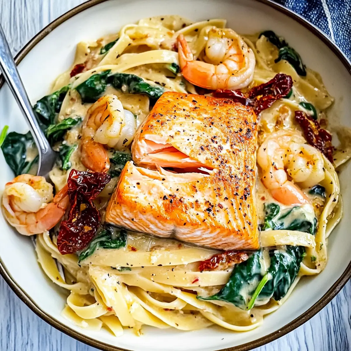 Tuscan Salmon Shrimp Pasta