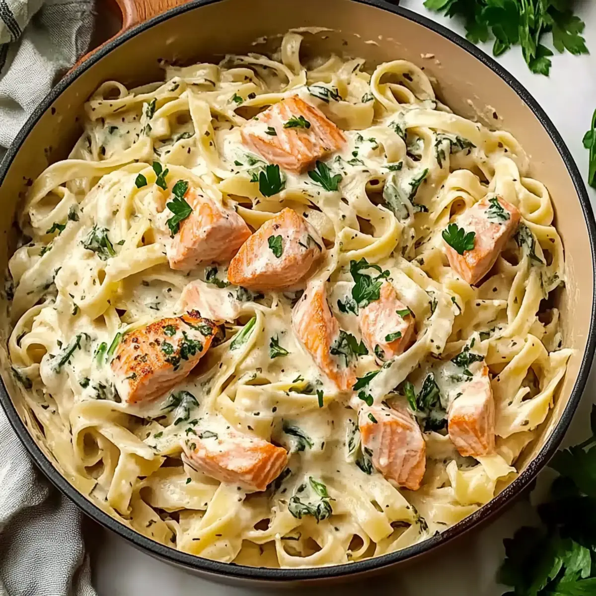 Garlic Salmon Boursin Pasta