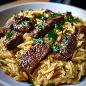 One Pot Creamy Garlic Butter Steak Orzo