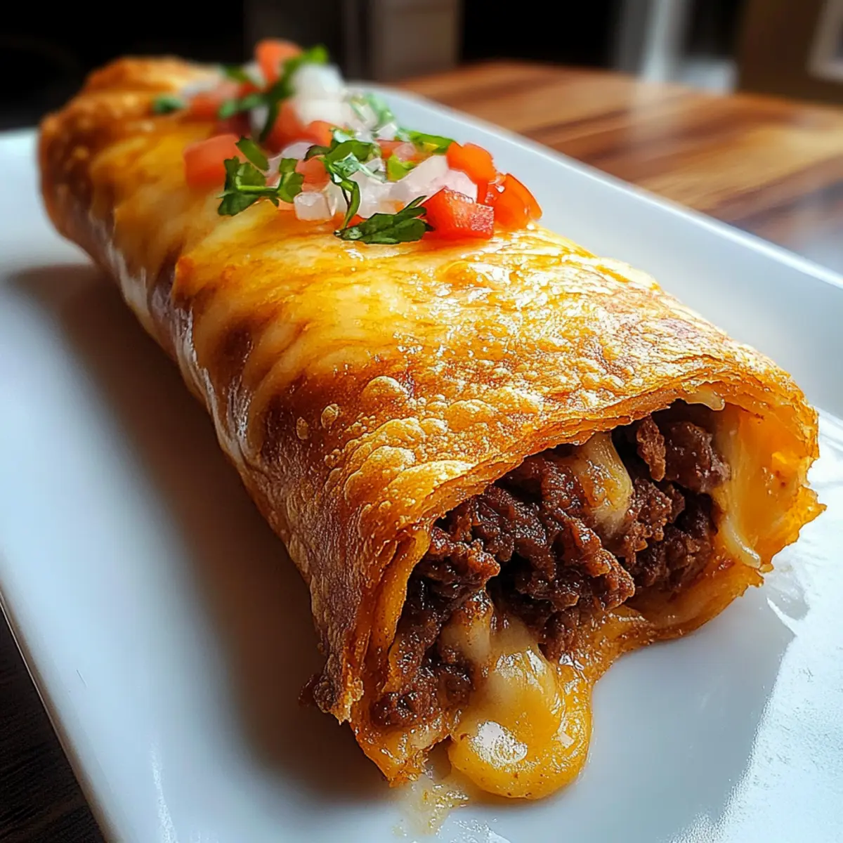 Crispy Beef & Cheese Chimichangas: